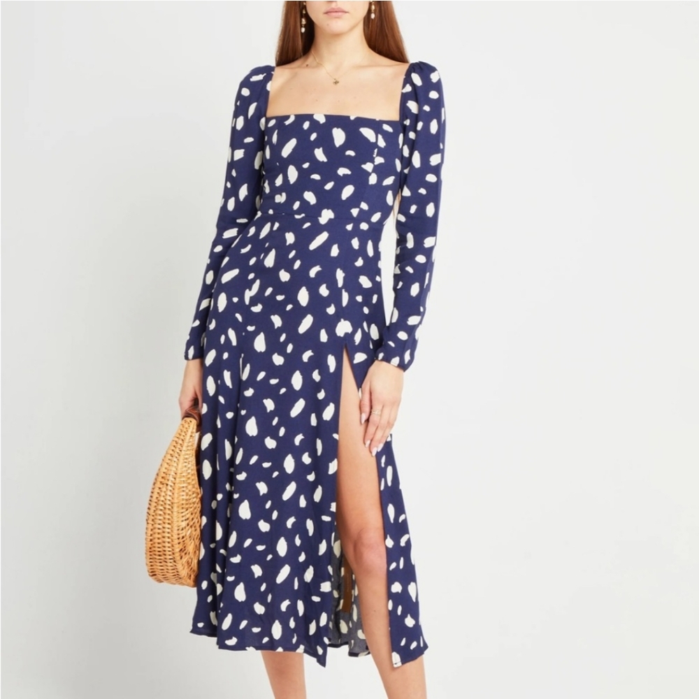 O.P.T. Elegant Navy and White Seraphina Lenon Dress